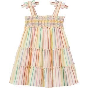 Cat & Jack Linen Look Sun Dress sz 5T Smocked Top Tiered Dress